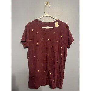 Victoria’s Secret PINK Women’s Perfect Tee Scoop Neck Purple W Gold Stars LG NWT